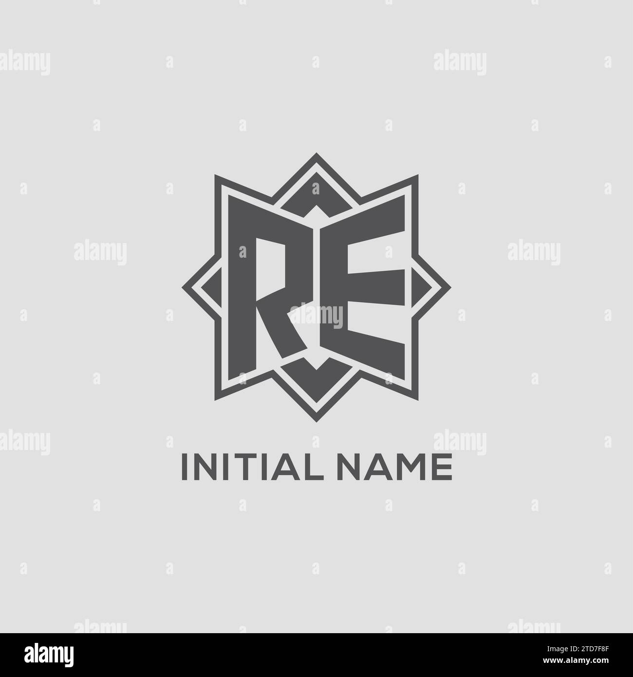 Monogram RE logo with eight point star style design vector graphic ...