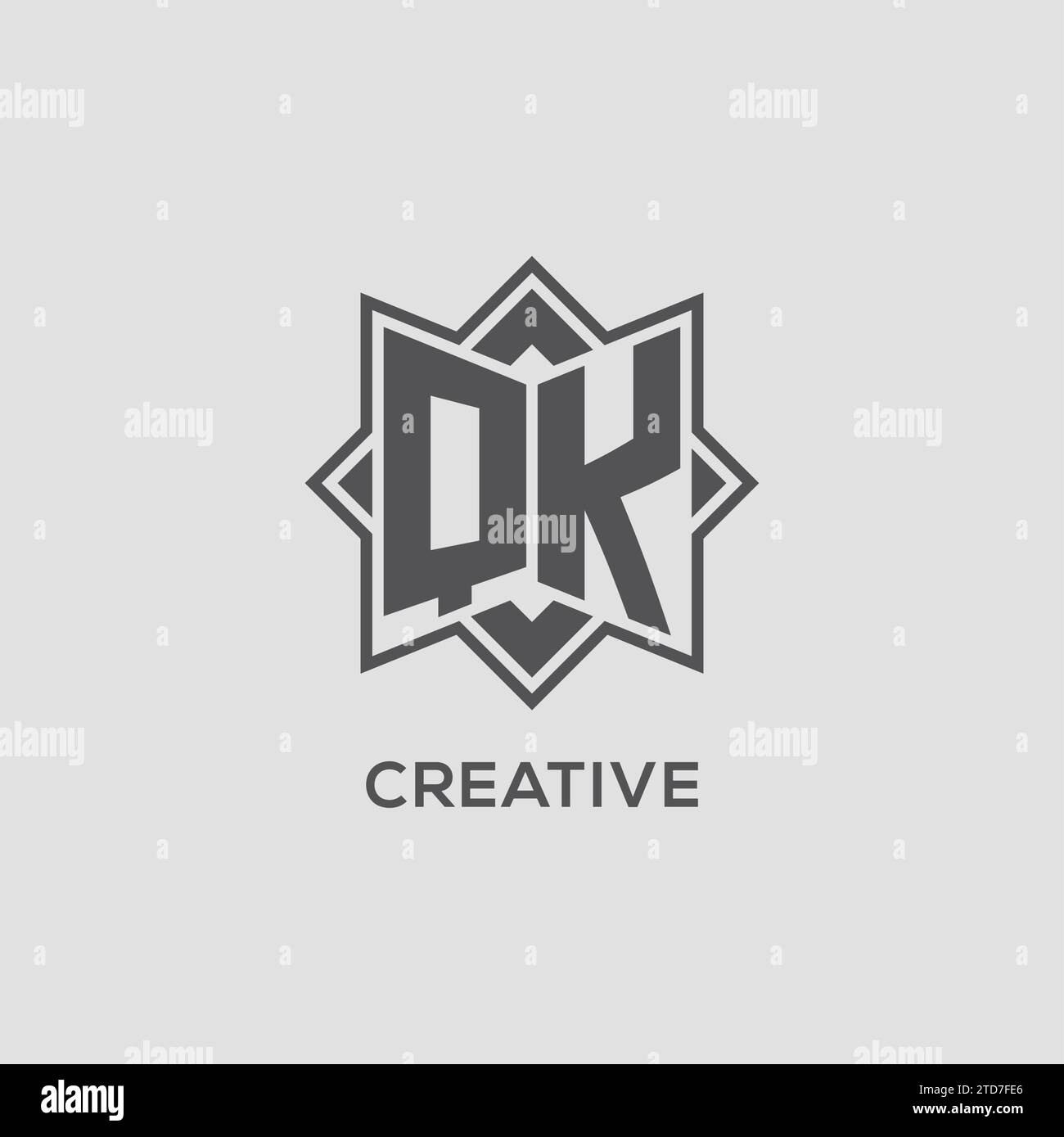 Monogram QK logo with eight point star style design vector graphic Stock Vector