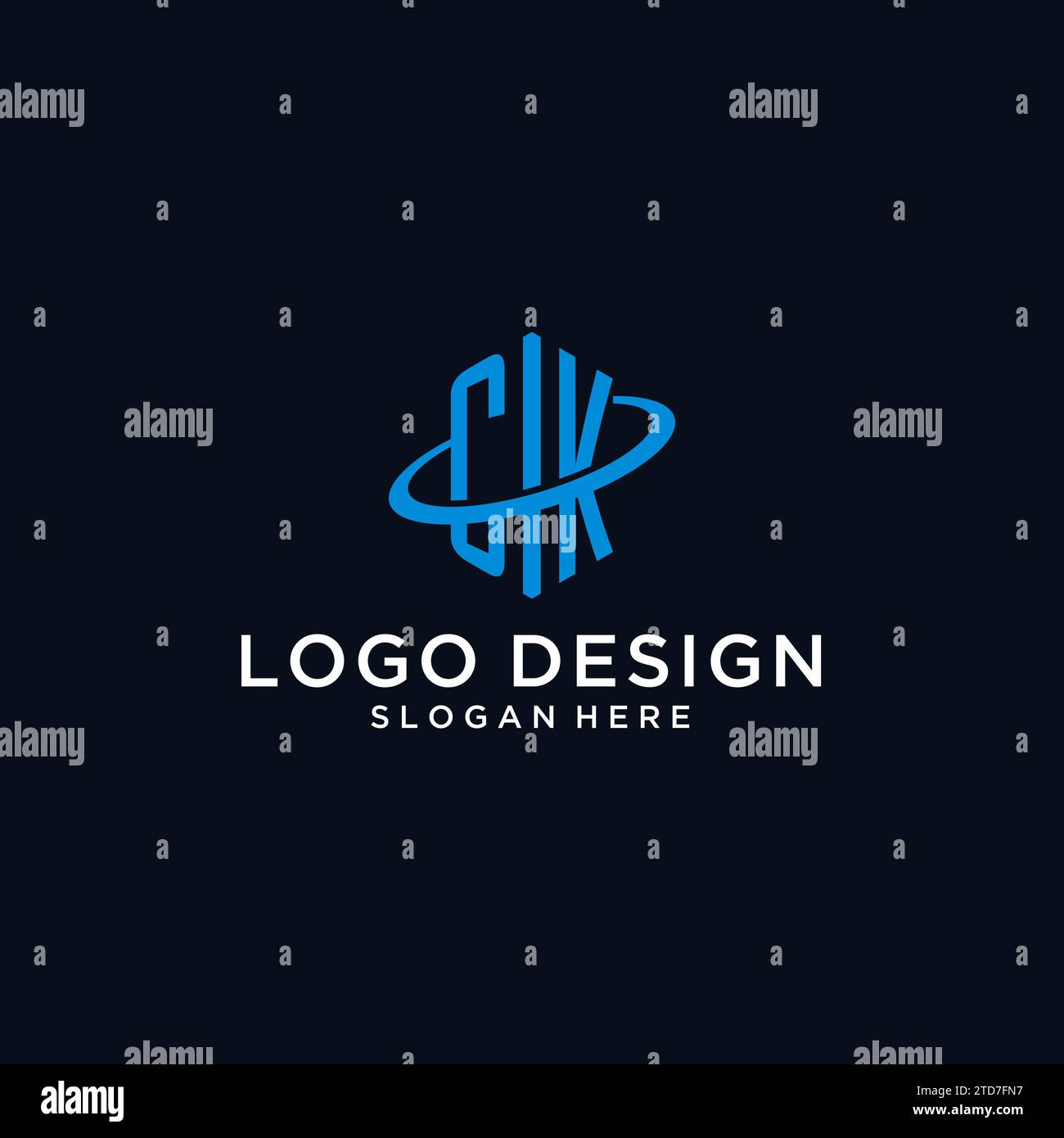 CK initial monogram logo with hexagonal shape and swoosh design ideas Stock Vector