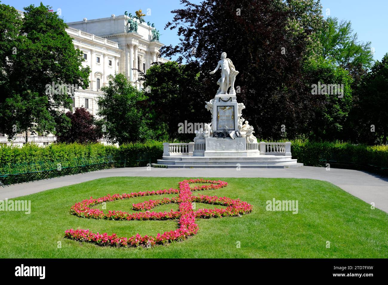 Vienna Austria Mozart Statue with flower decoration Stock Photo Alamy