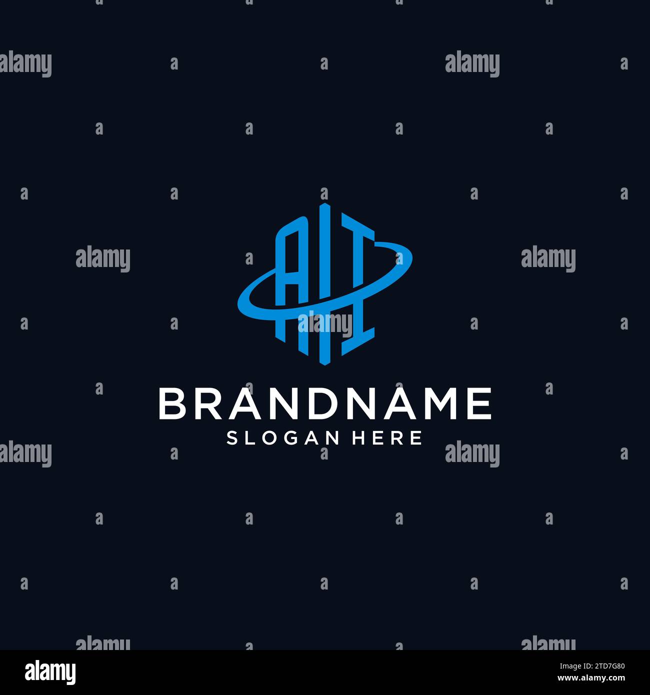 AI initial monogram logo with hexagonal shape and swoosh design ideas Stock Vector