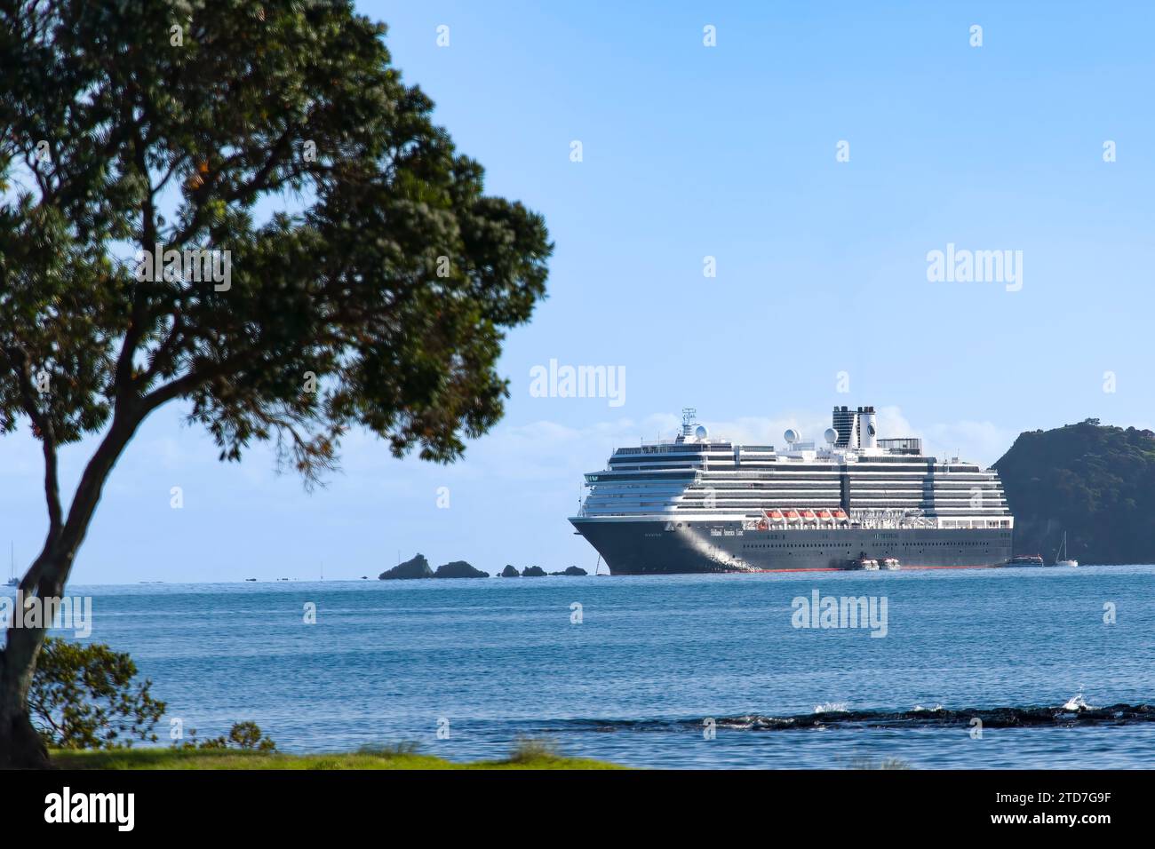 The Holland America MS Noodram waits at anchor in the Bay of 