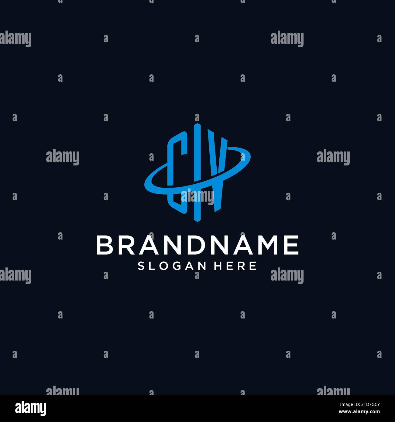 CV initial monogram logo with hexagonal shape and swoosh design ideas Stock Vector