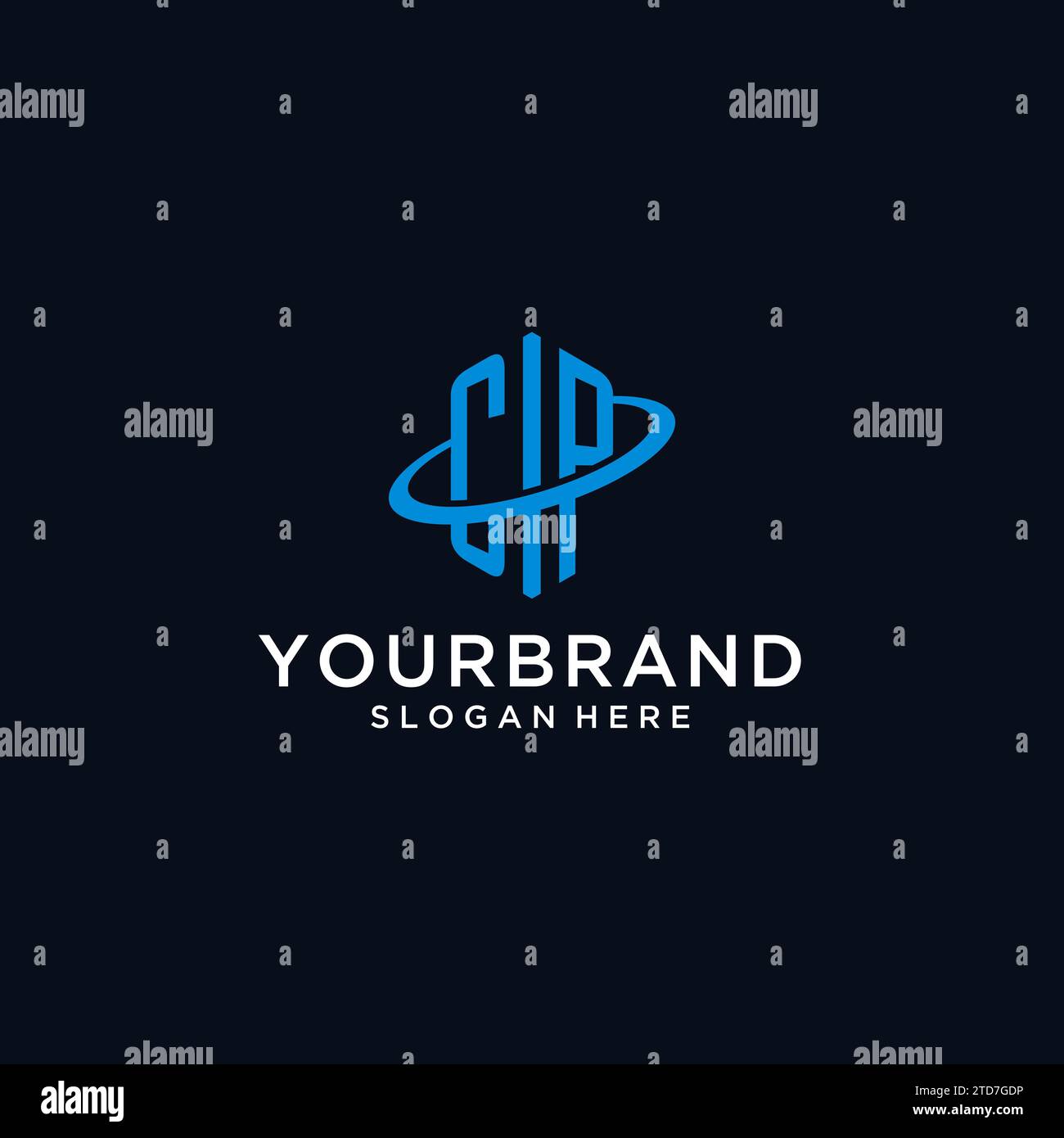 CP initial monogram logo with hexagonal shape and swoosh design ideas Stock Vector