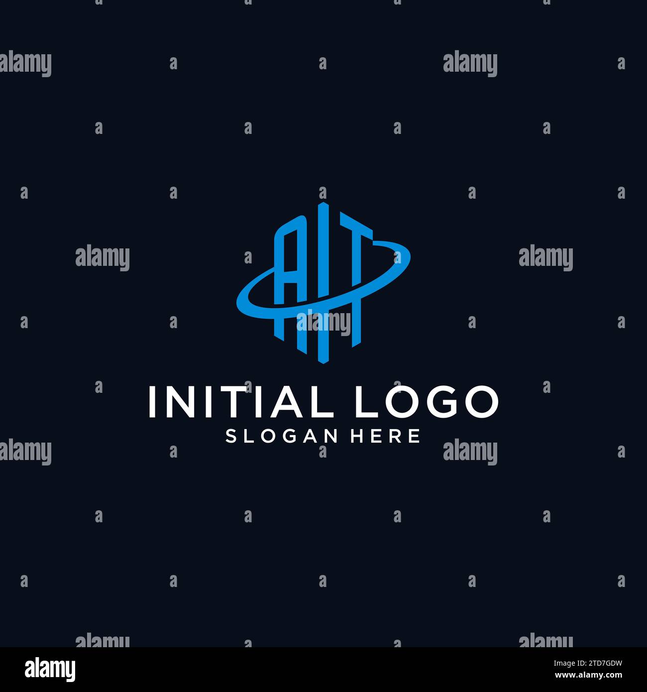 AT initial monogram logo with hexagonal shape and swoosh design ideas Stock Vector