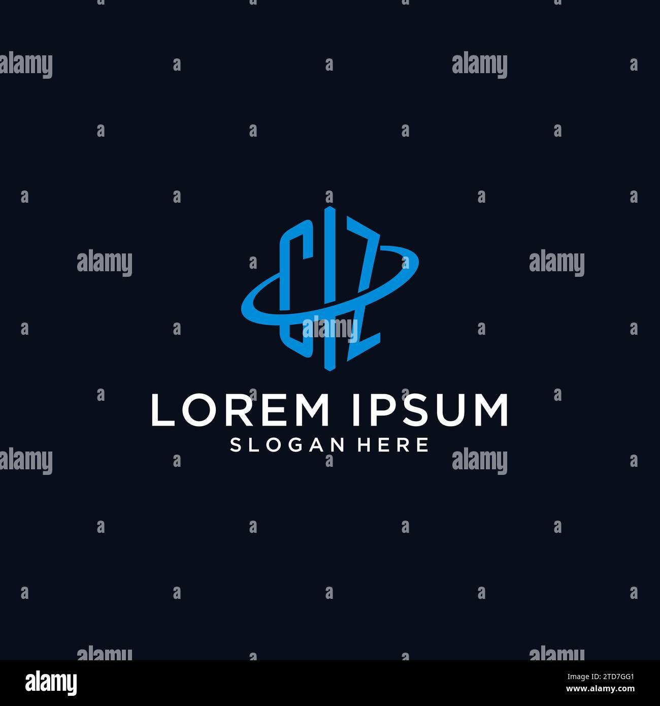 CZ initial monogram logo with hexagonal shape and swoosh design ideas Stock Vector