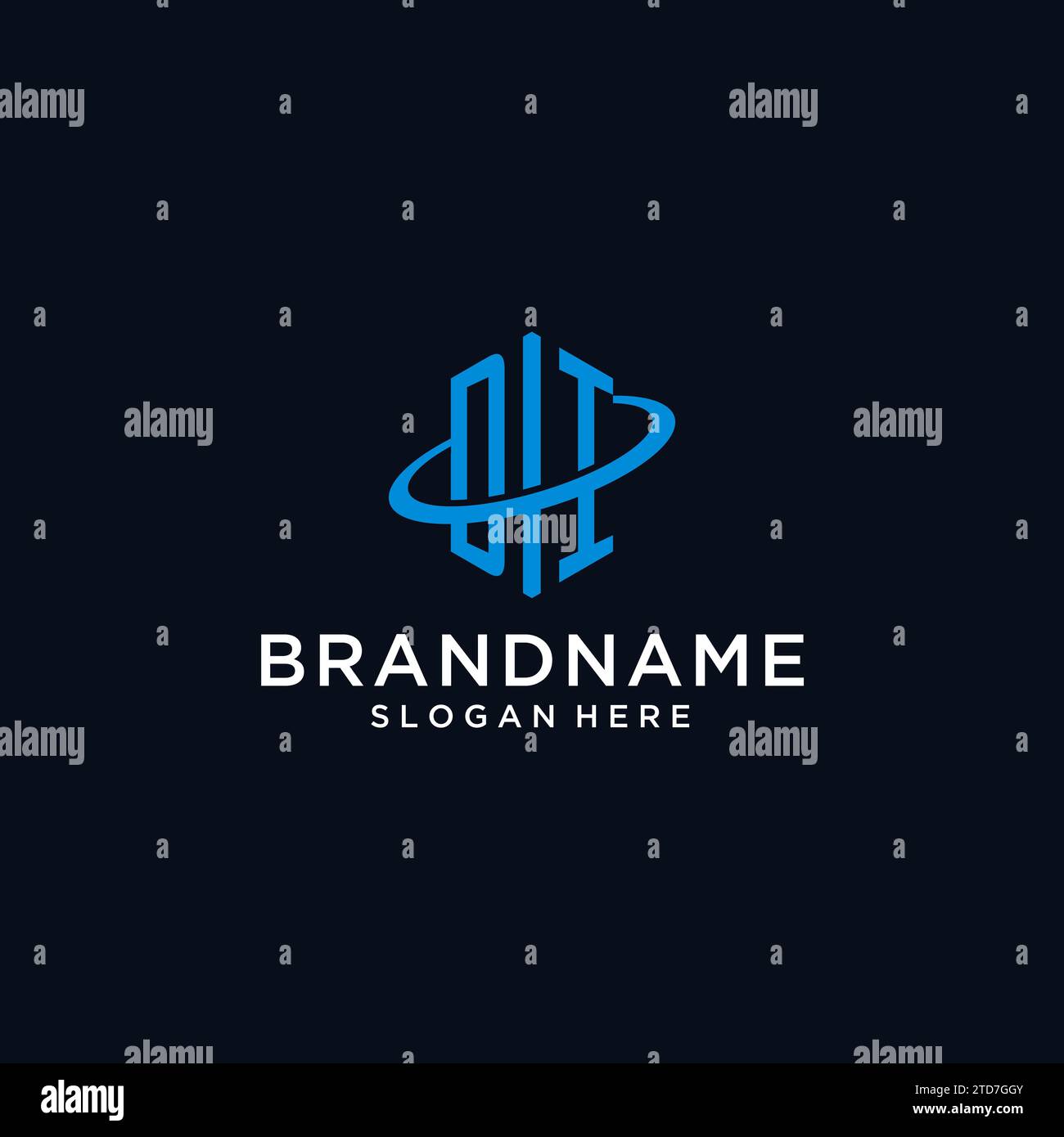 DI initial monogram logo with hexagonal shape and swoosh design ideas Stock Vector