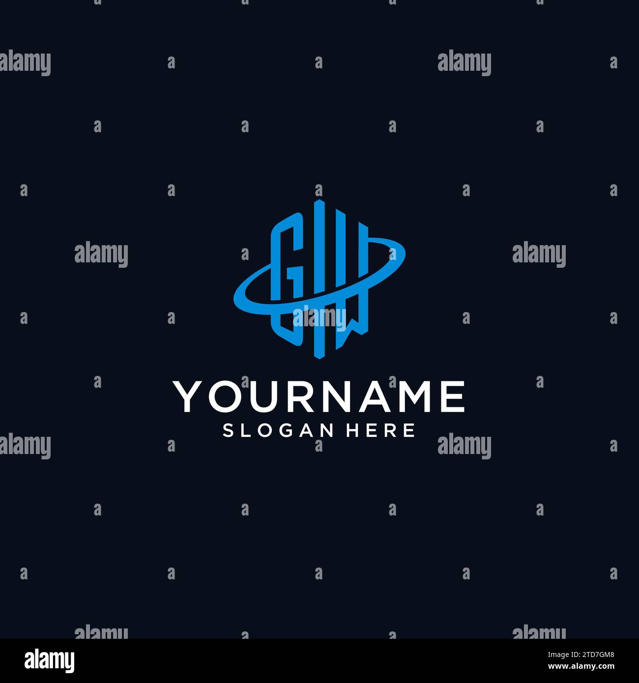 GW initial monogram logo with hexagonal shape and swoosh design ideas Stock Vector