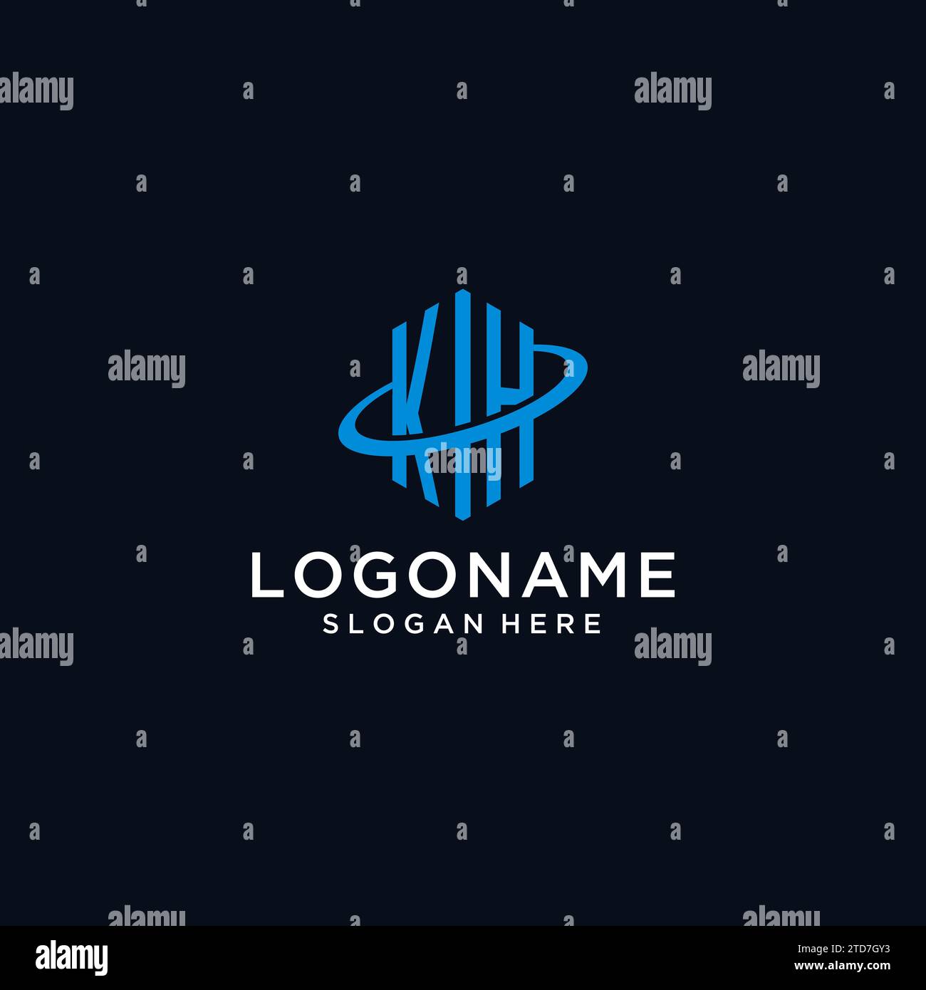 KH initial monogram logo with hexagonal shape and swoosh design ideas Stock Vector