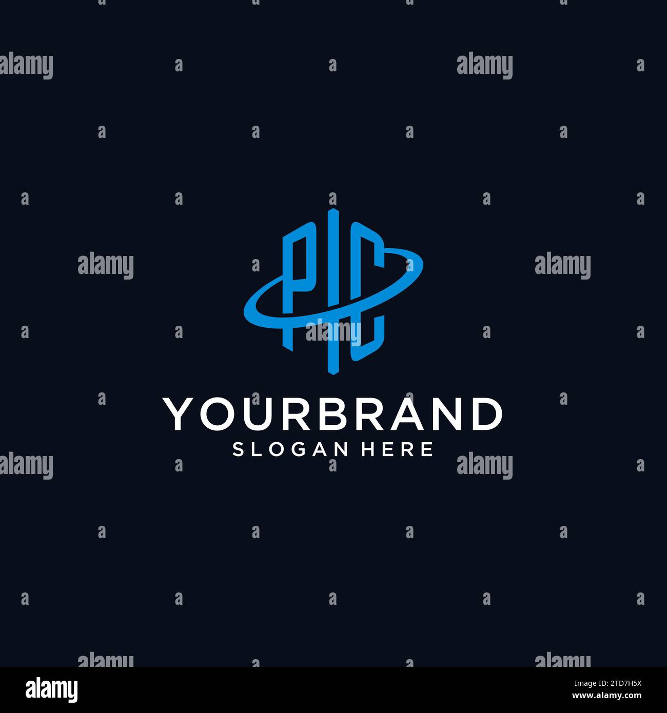 PC initial monogram logo with hexagonal shape and swoosh design ideas Stock Vector