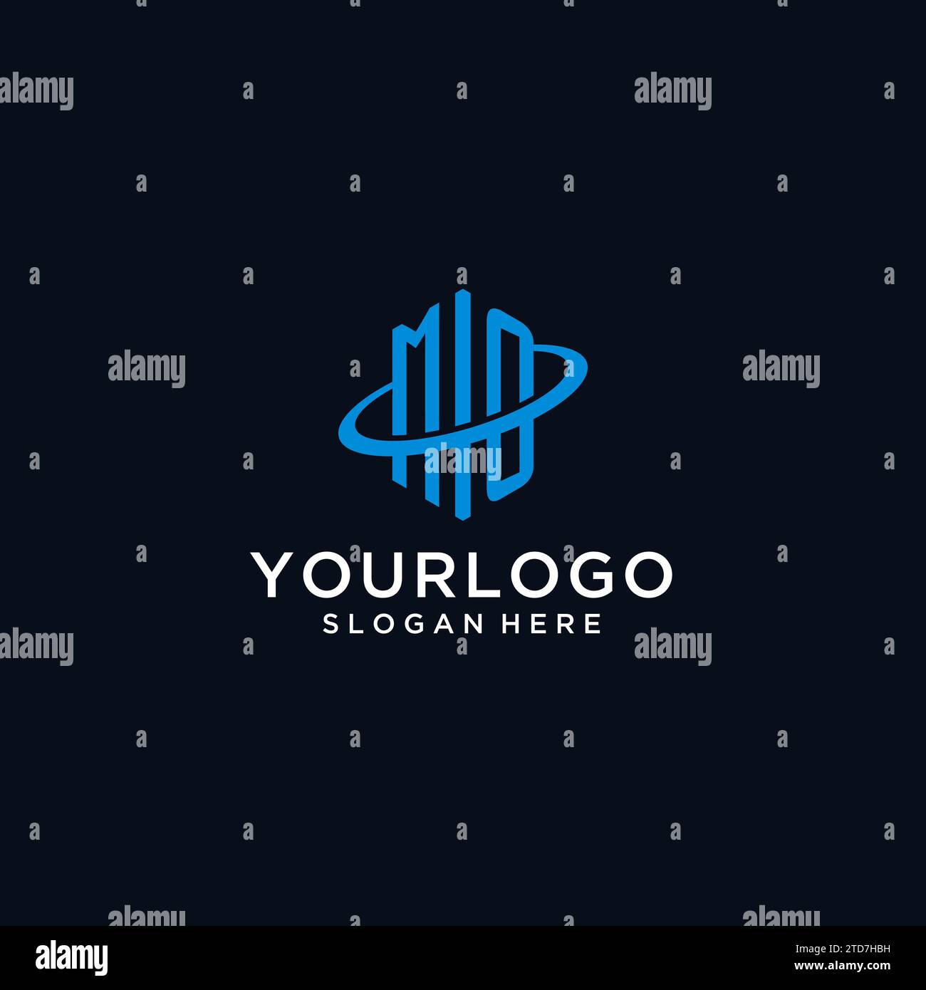 MO initial monogram logo with hexagonal shape and swoosh design ideas Stock Vector