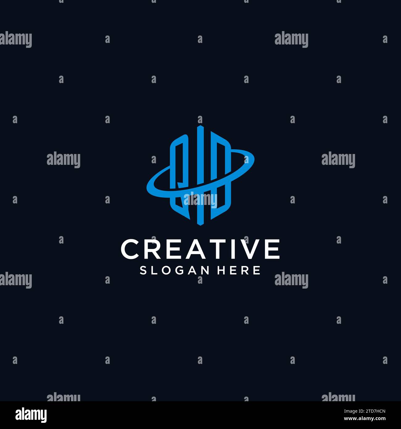 QD initial monogram logo with hexagonal shape and swoosh design ideas Stock Vector