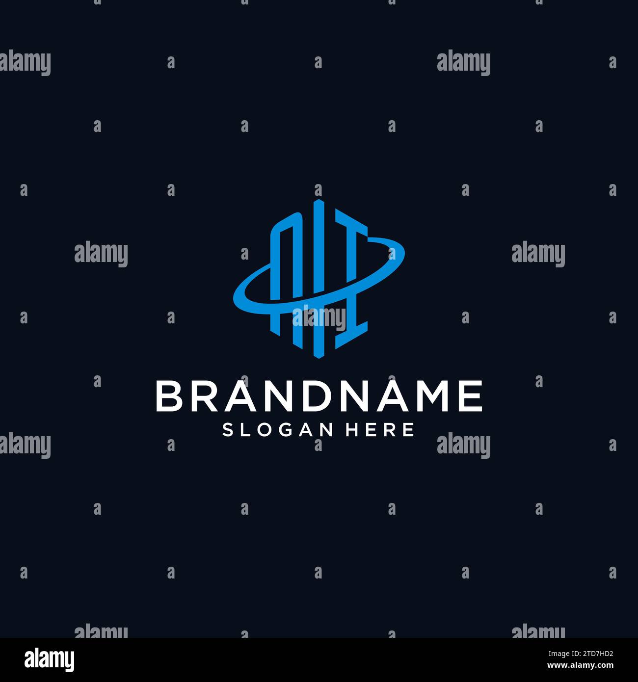 NI initial monogram logo with hexagonal shape and swoosh design ideas Stock Vector