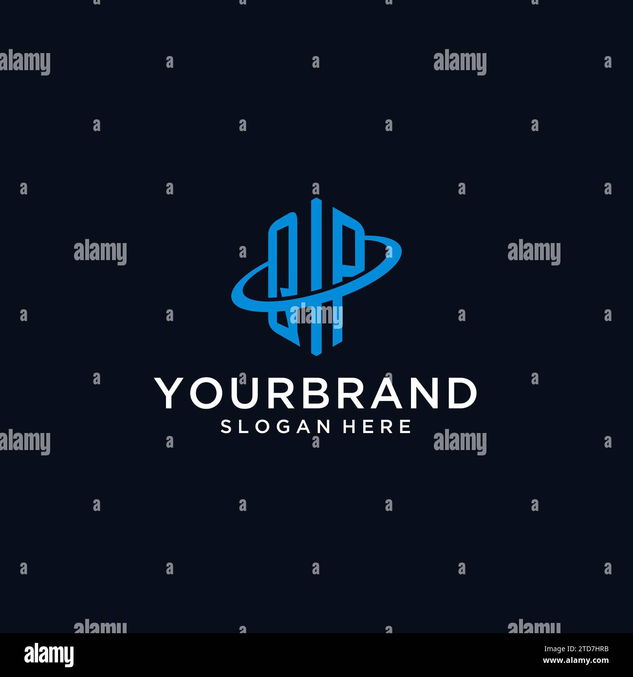 QP initial monogram logo with hexagonal shape and swoosh design ideas Stock Vector