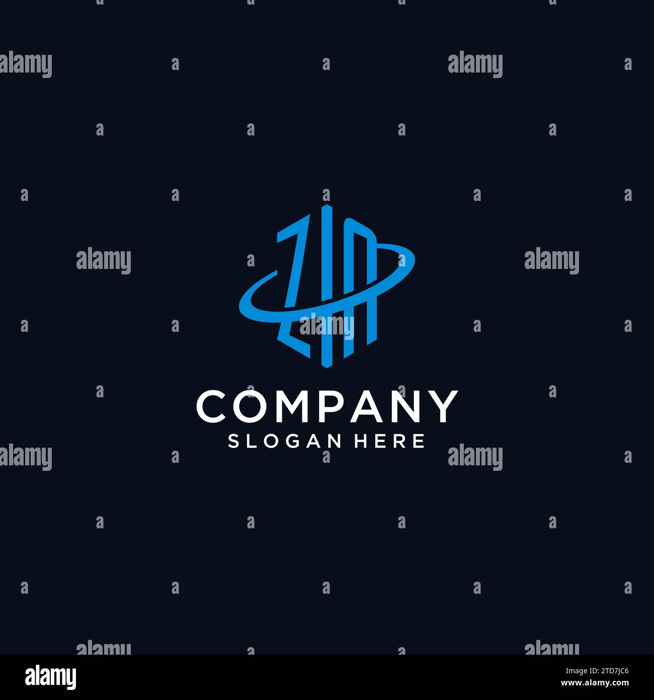 ZN initial monogram logo with hexagonal shape and swoosh design ideas Stock Vector