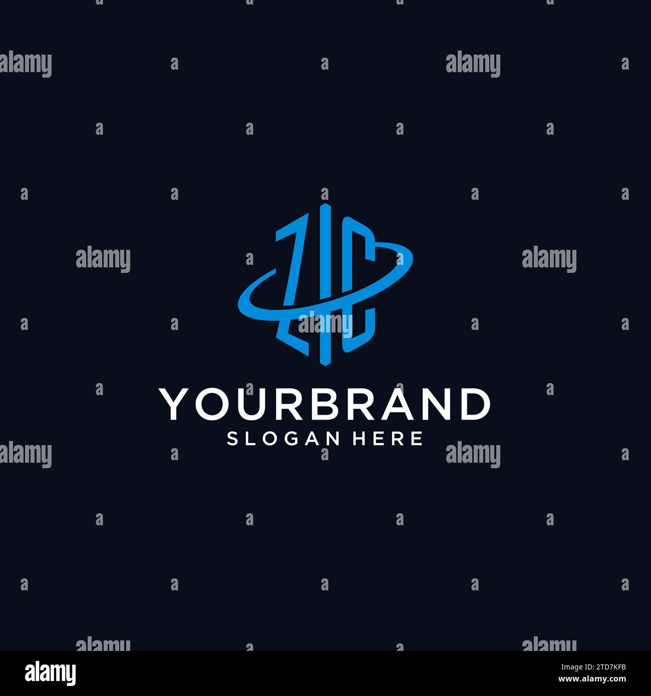 ZC initial monogram logo with hexagonal shape and swoosh design ideas Stock Vector