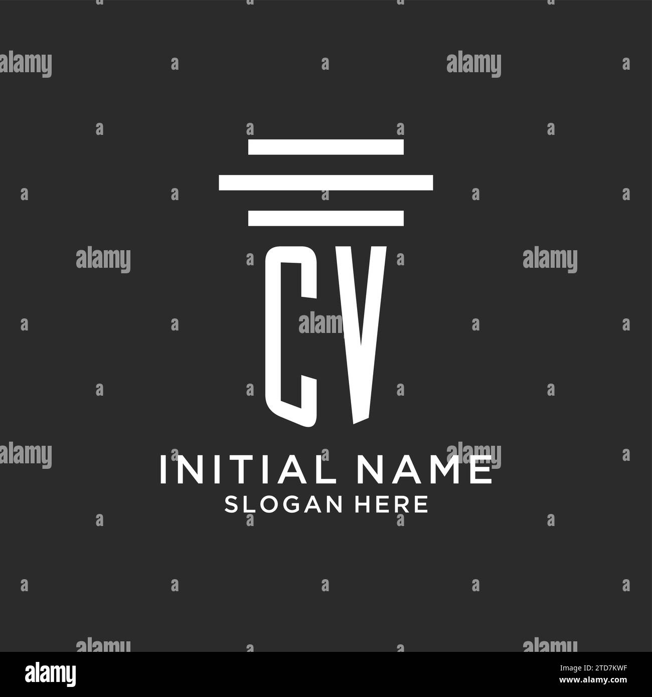CV initials with simple pillar logo design, creative legal firm logo vector graphic Stock Vector