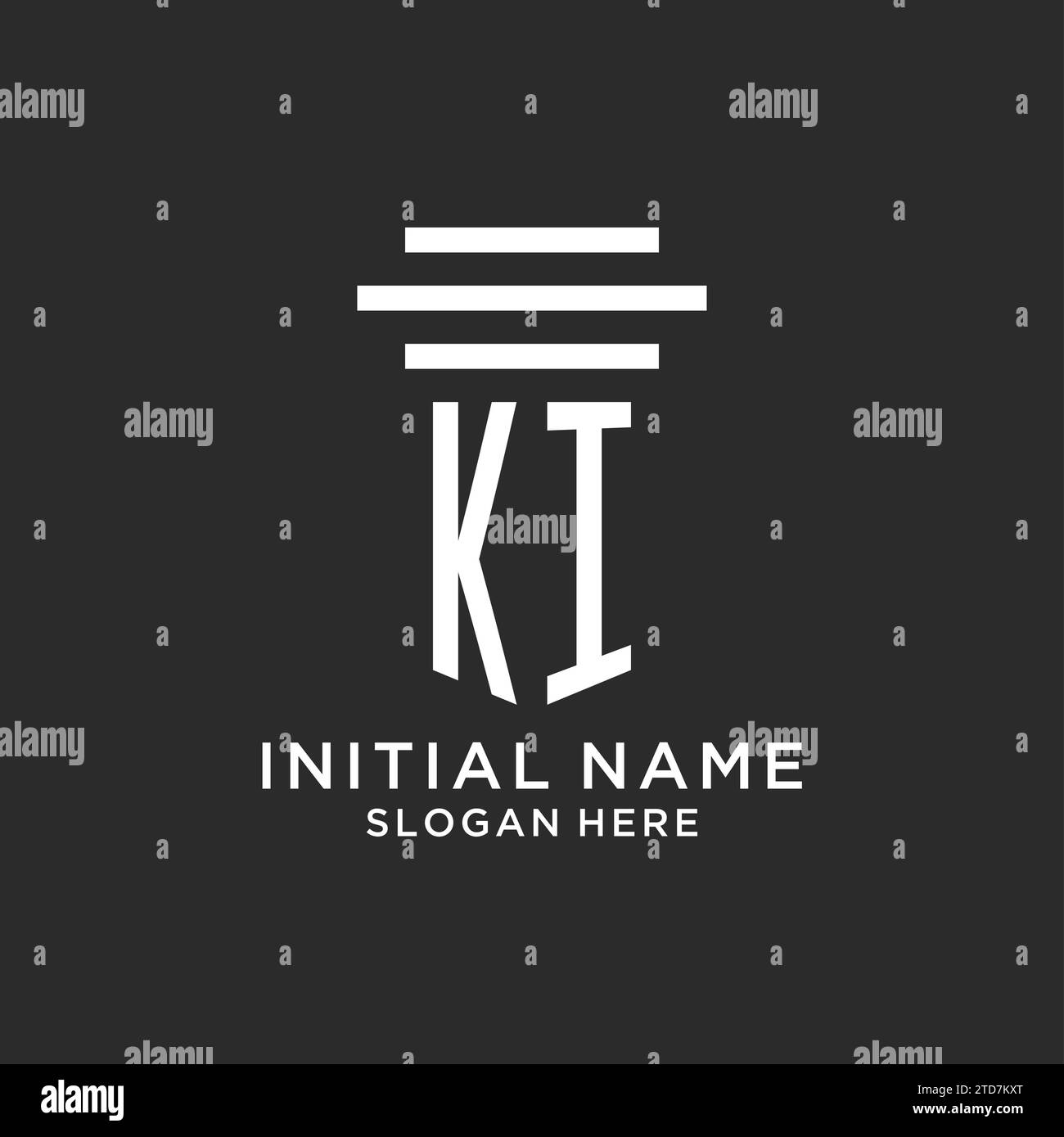 KI initials with simple pillar logo design, creative legal firm logo
