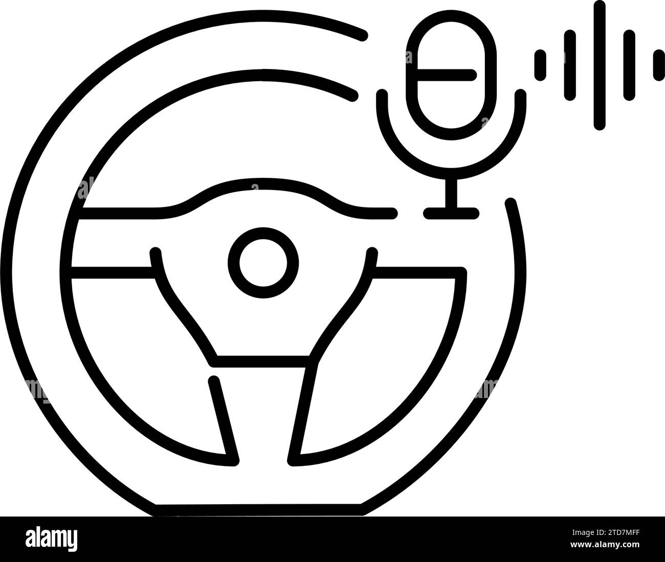 Smart car voice command. Steering wheel and microphone. Pixel perfect