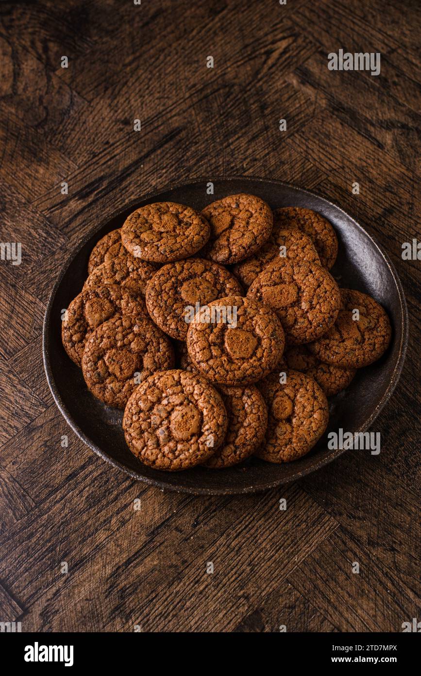 chocolate cookies on a wooden background. High quality photo Stock Photo