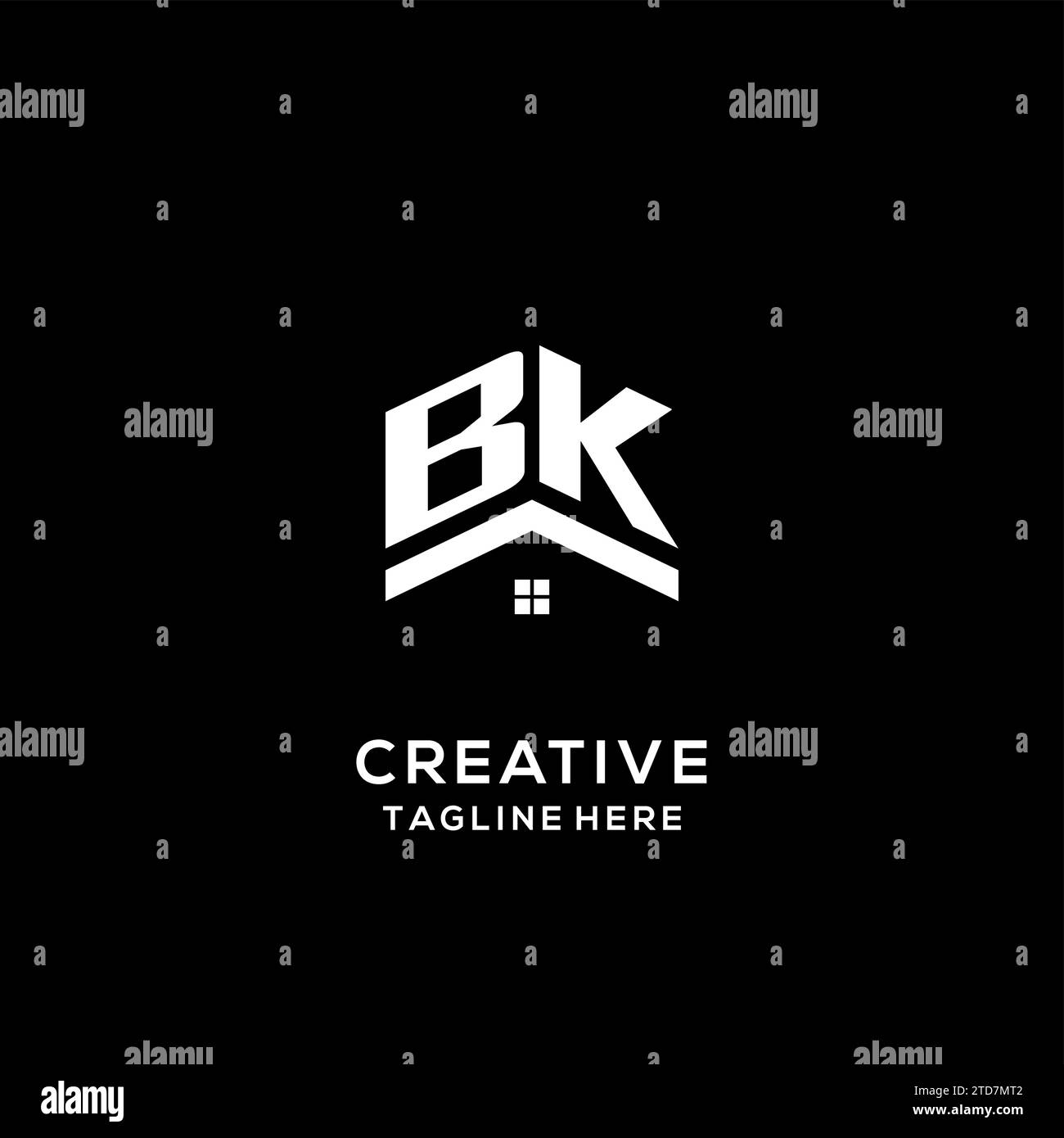 Initial BK logo with abstract home roof, simple and clean real estate