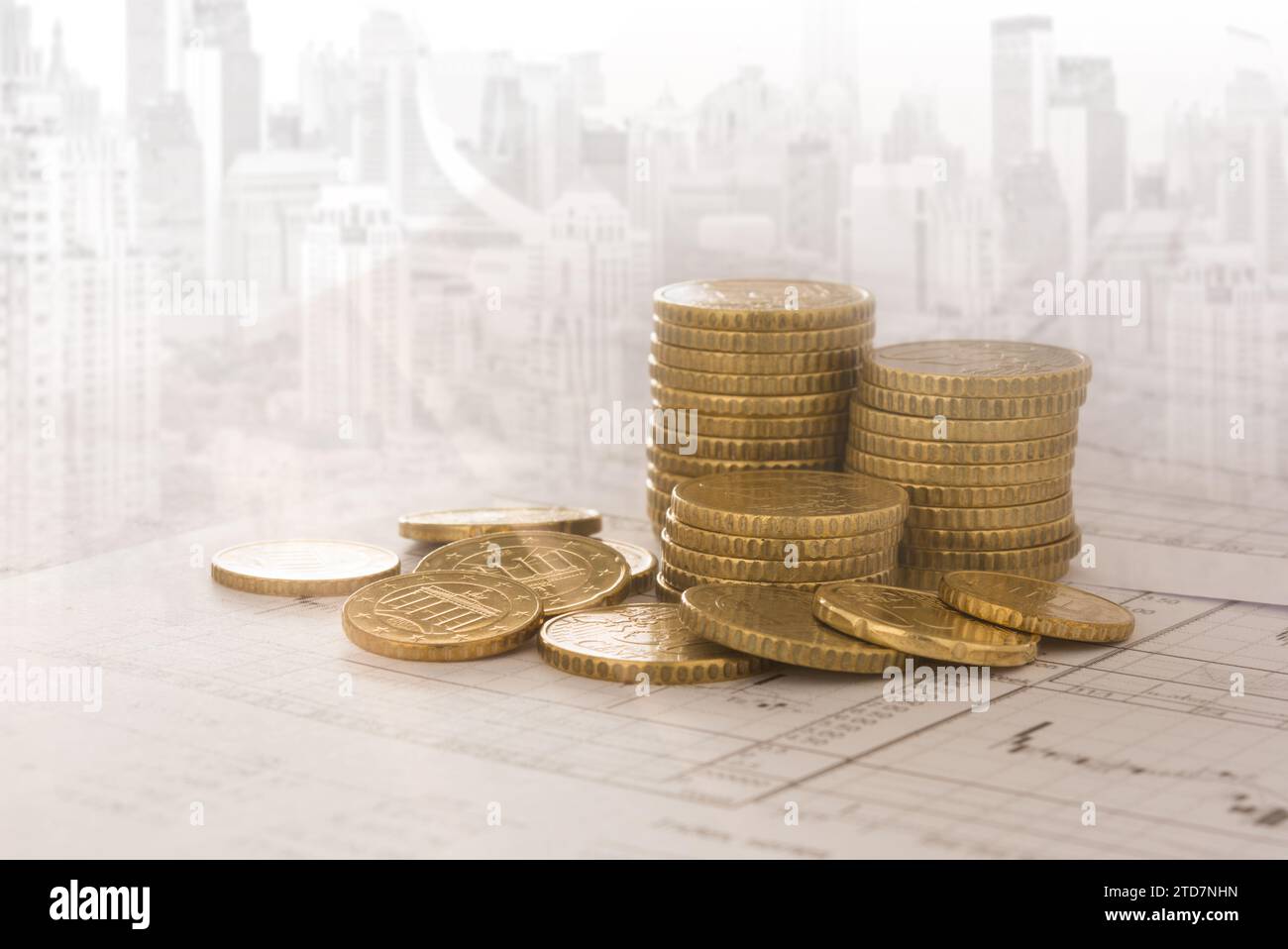 finance and value money growth concept. coins stack diagram with city ...