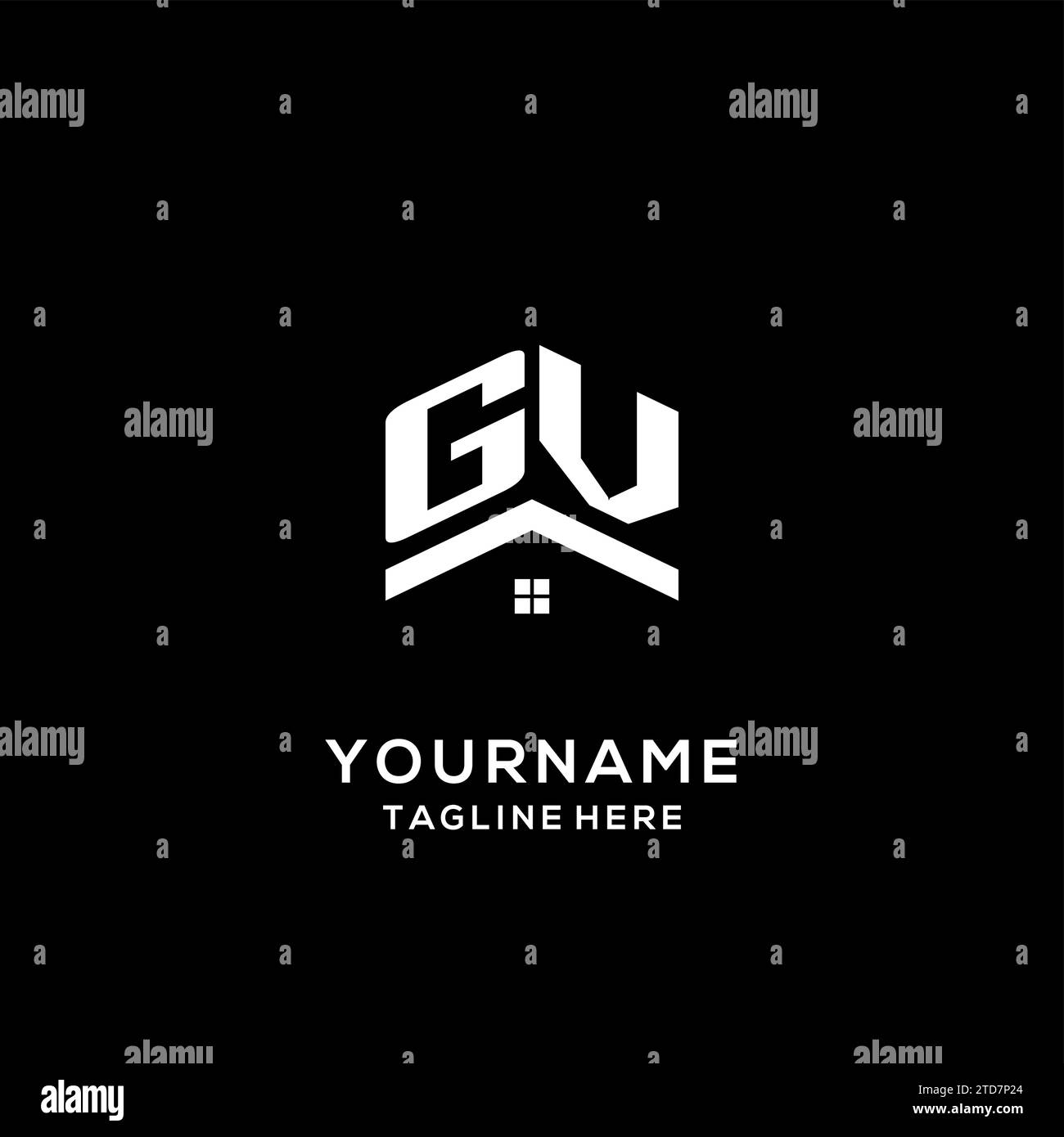Initial GV logo with abstract home roof, simple and clean real estate