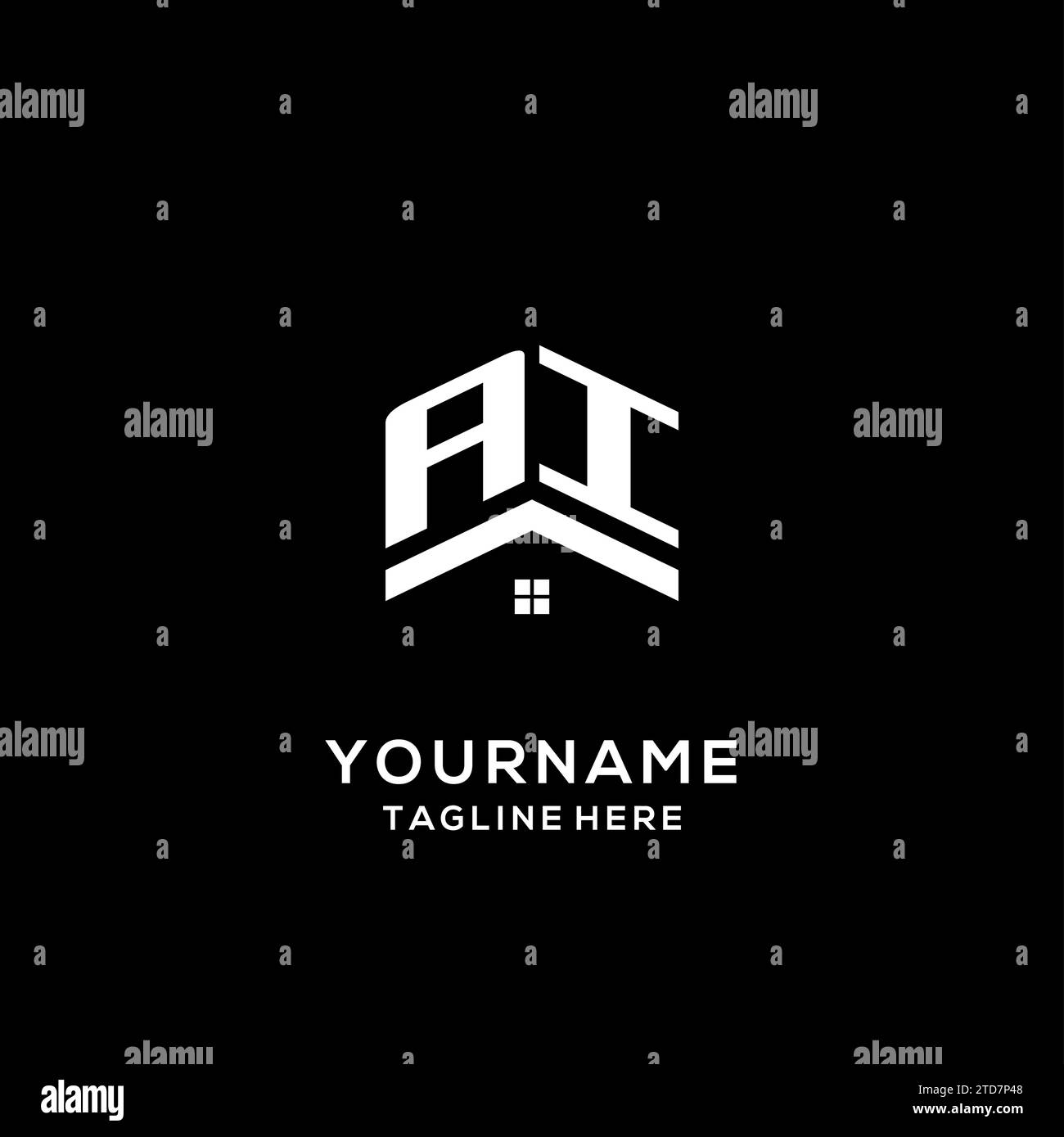 Initial AI logo with abstract home roof, simple and clean real estate