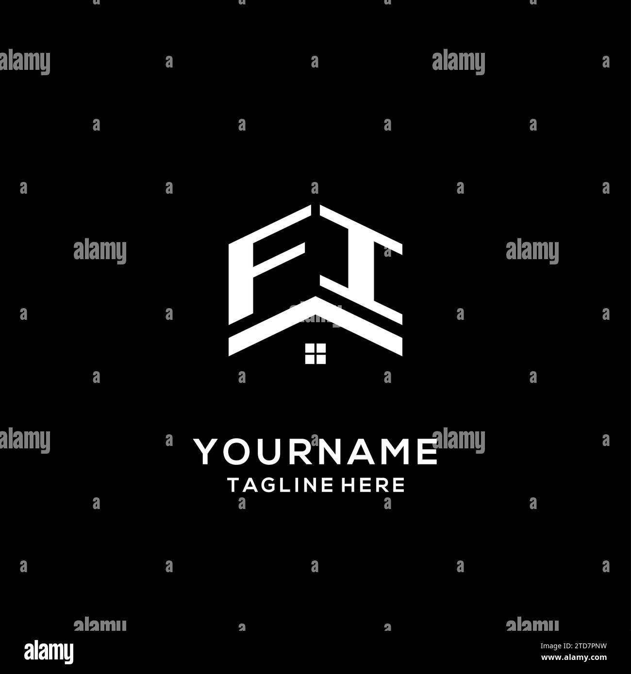 Initial FI logo with abstract home roof, simple and clean real estate