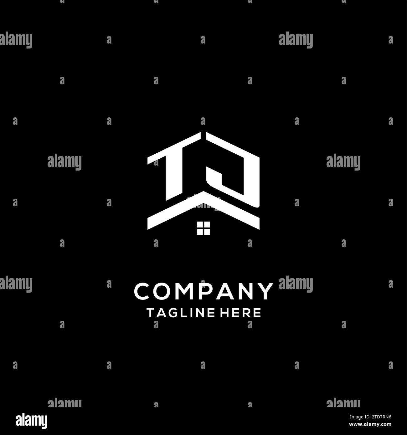 Initial TJ logo with abstract home roof, simple and clean real estate