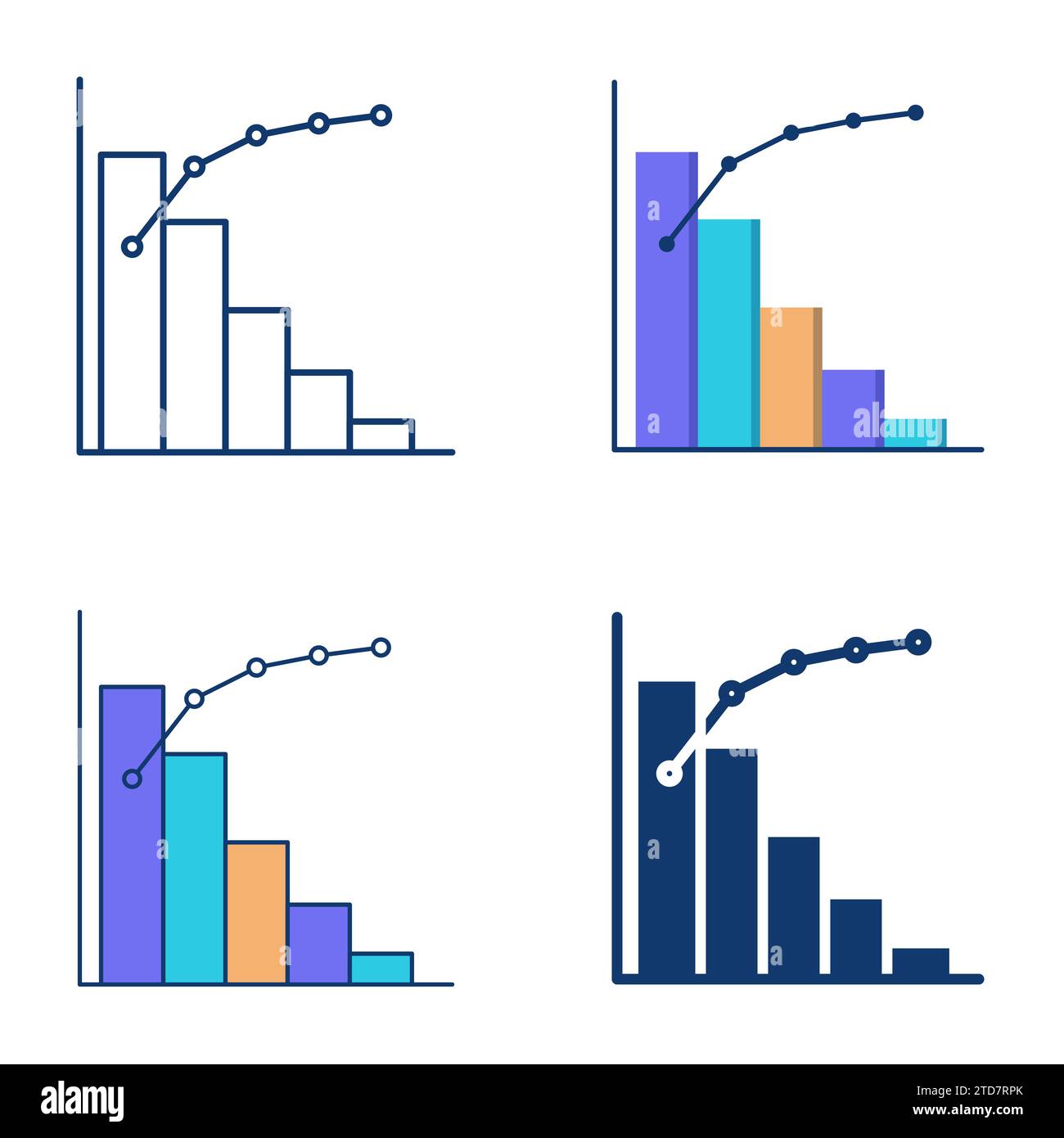 Pareto chart and principle icon set in flat and line style. 80-20 rule ...