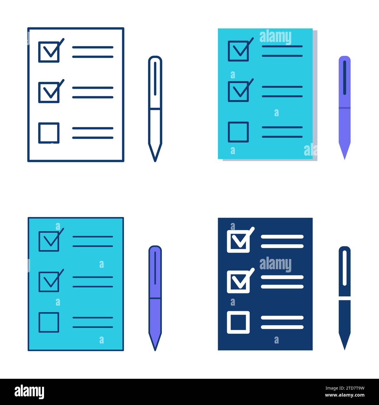 Checklist with pen icon set in flat and line style. Vector illustration ...