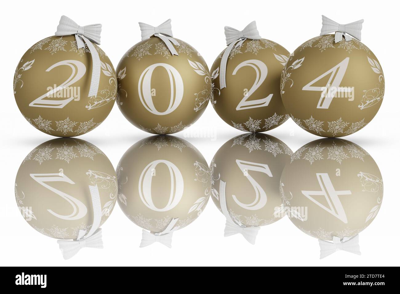 3D illustration. New Year 2024. New Year 2024 in numbers and with Christmas decoration. Stock Photo