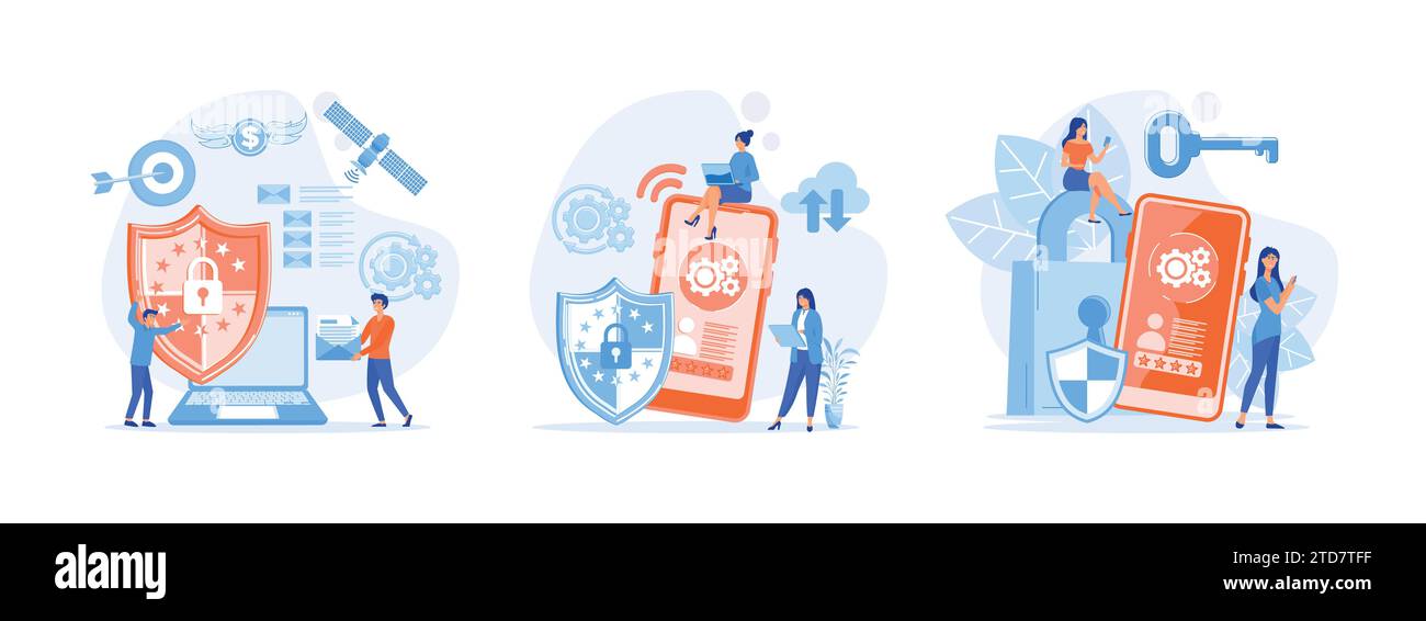 Data protection Concept, Data security and privacy and internet security. Data protection set flat vector modern illustration Stock Vector