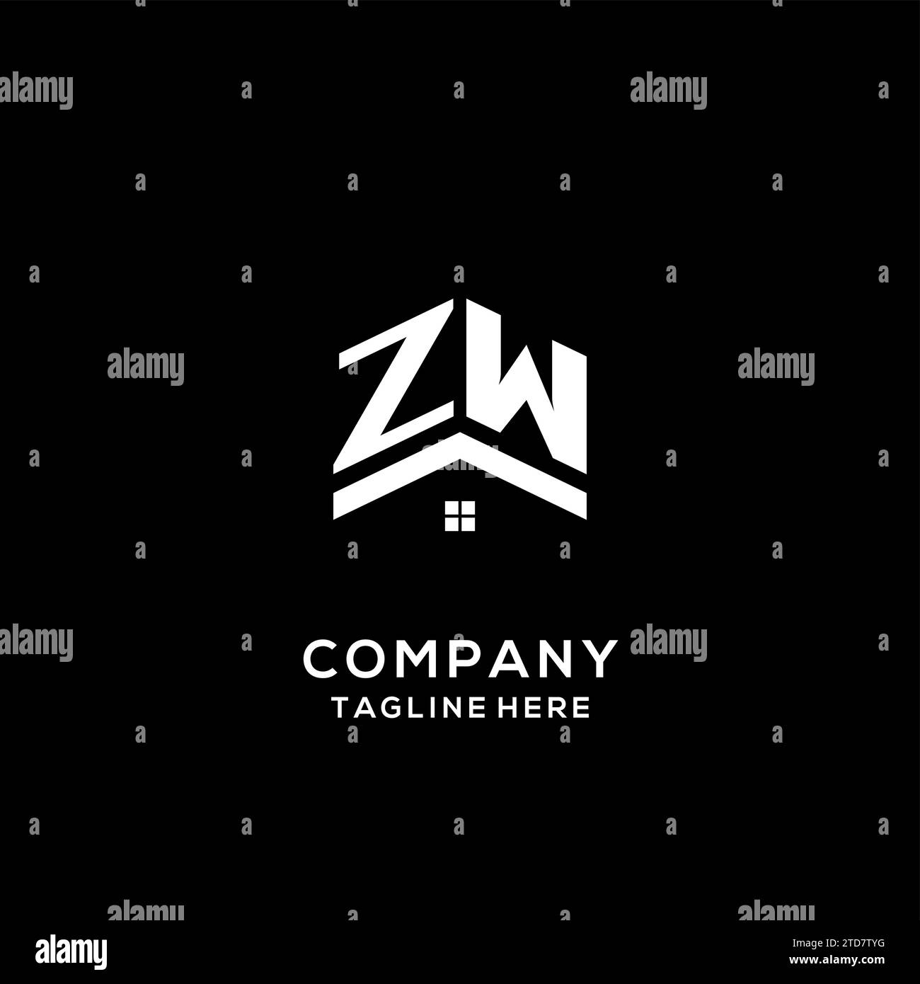 Initial ZW logo with abstract home roof, simple and clean real estate