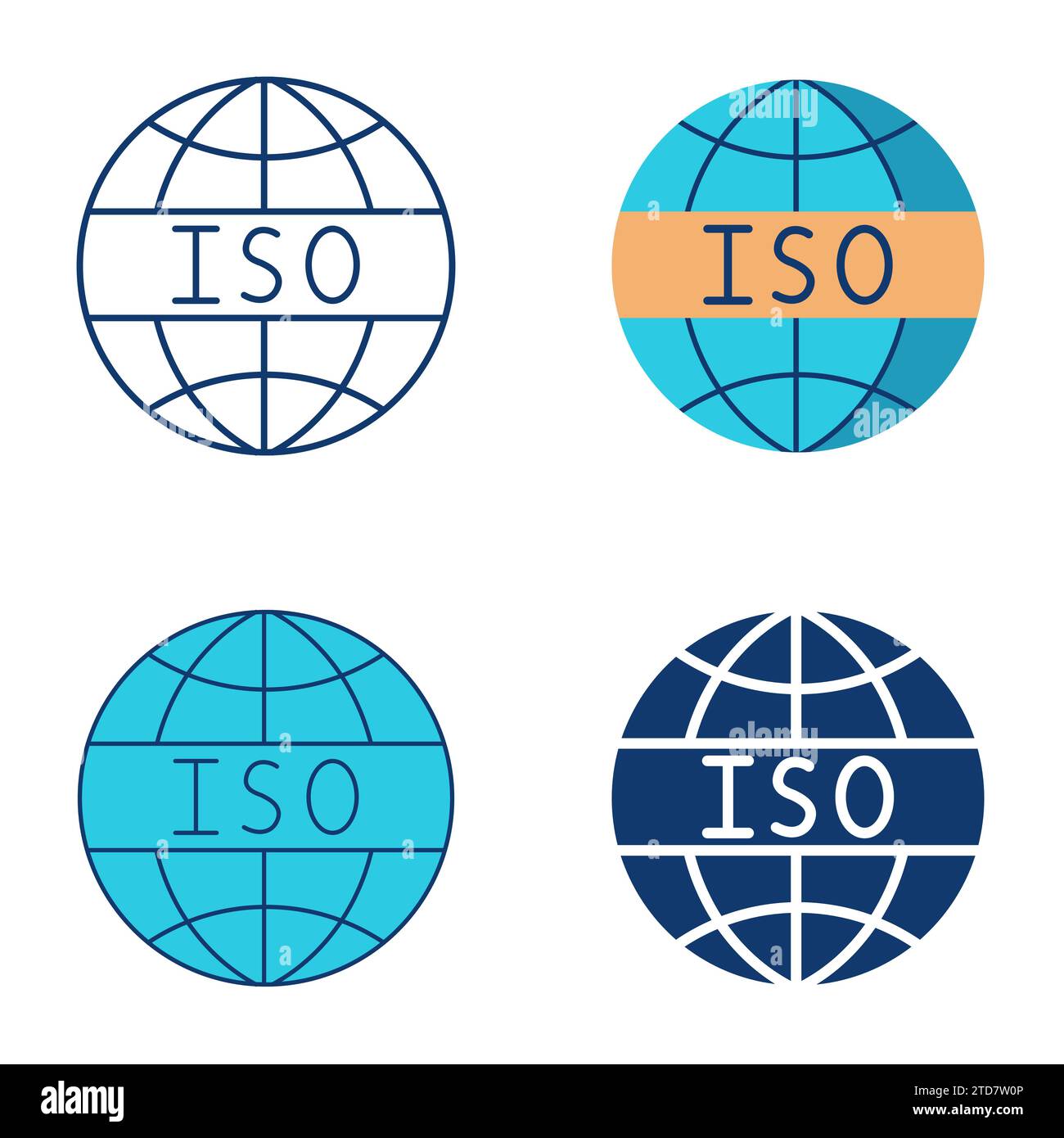 ISO quality standard icon set in flat and line style. International quality standards and management symbol. Vector illustration Stock Vector