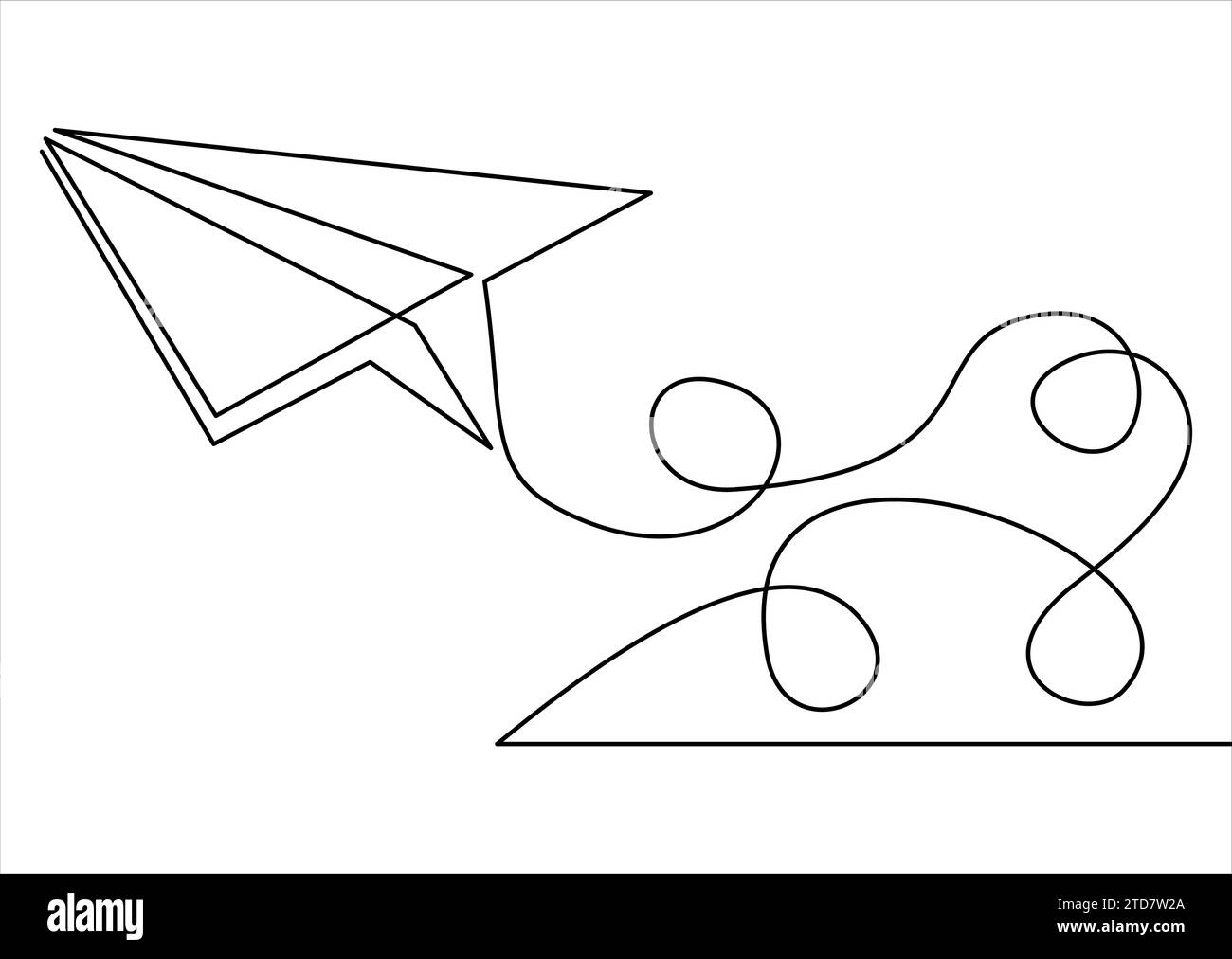 Continuous one line drawing of isolated vector object paper airplane is flying Stock Vector