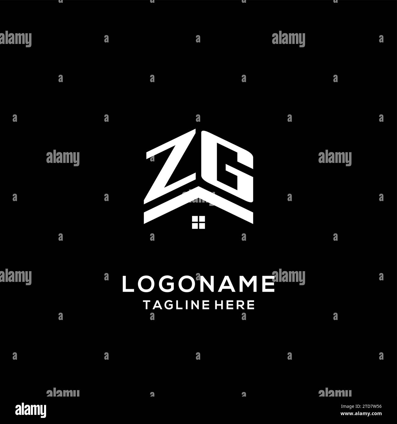 Initial ZG logo with abstract home roof, simple and clean real estate logo design vector graphic