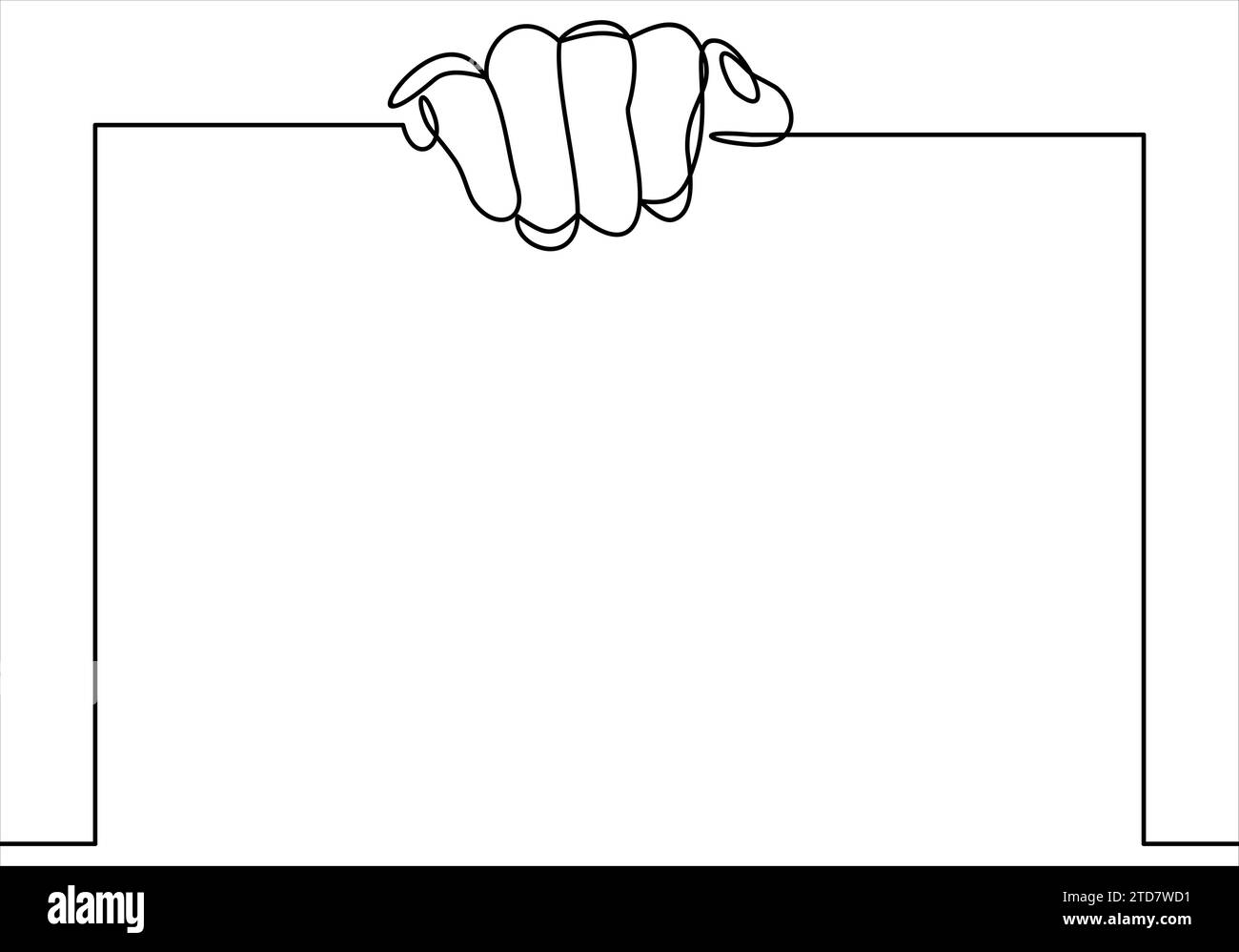 Man hand holding a blank card vector illustration- continuous line ...