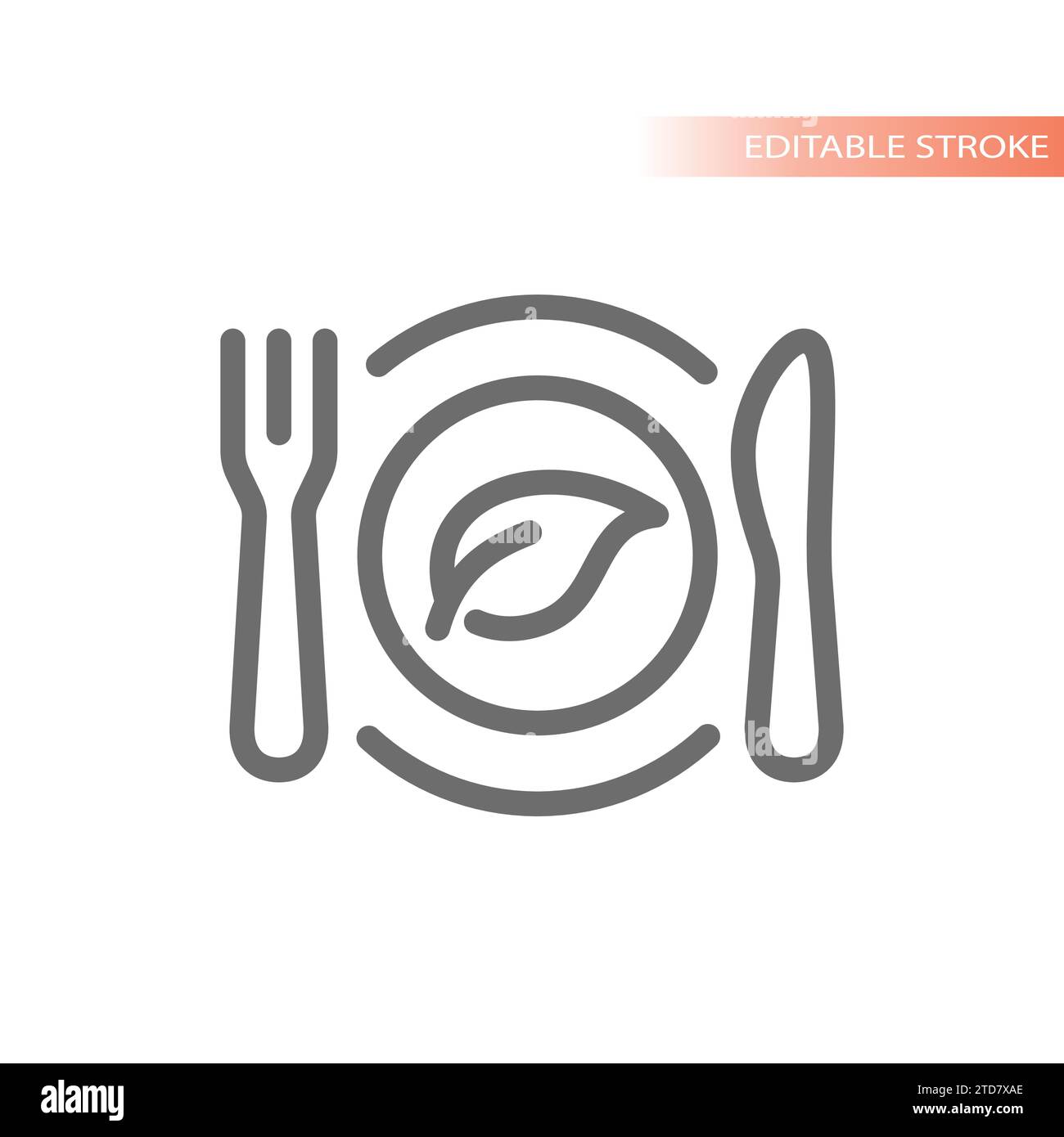 Vegan meal, fork and knife line icon. Vegetarian dish with plate and