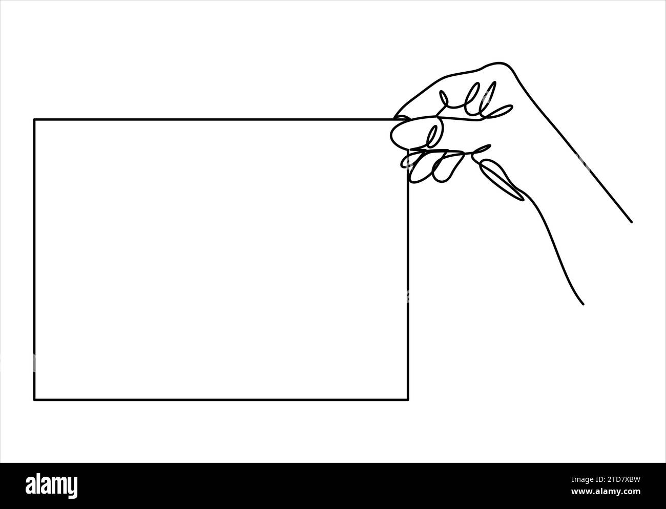 Man hand holding a blank card vector illustration- continuous line ...