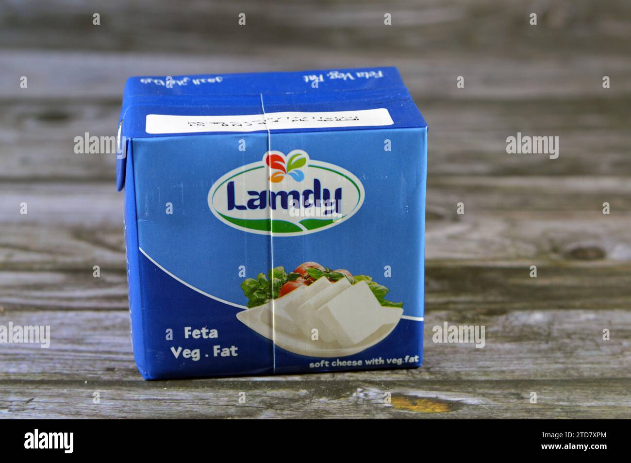 Cairo, Egypt, December 13 2023 Lamdy feta cheese, produced using