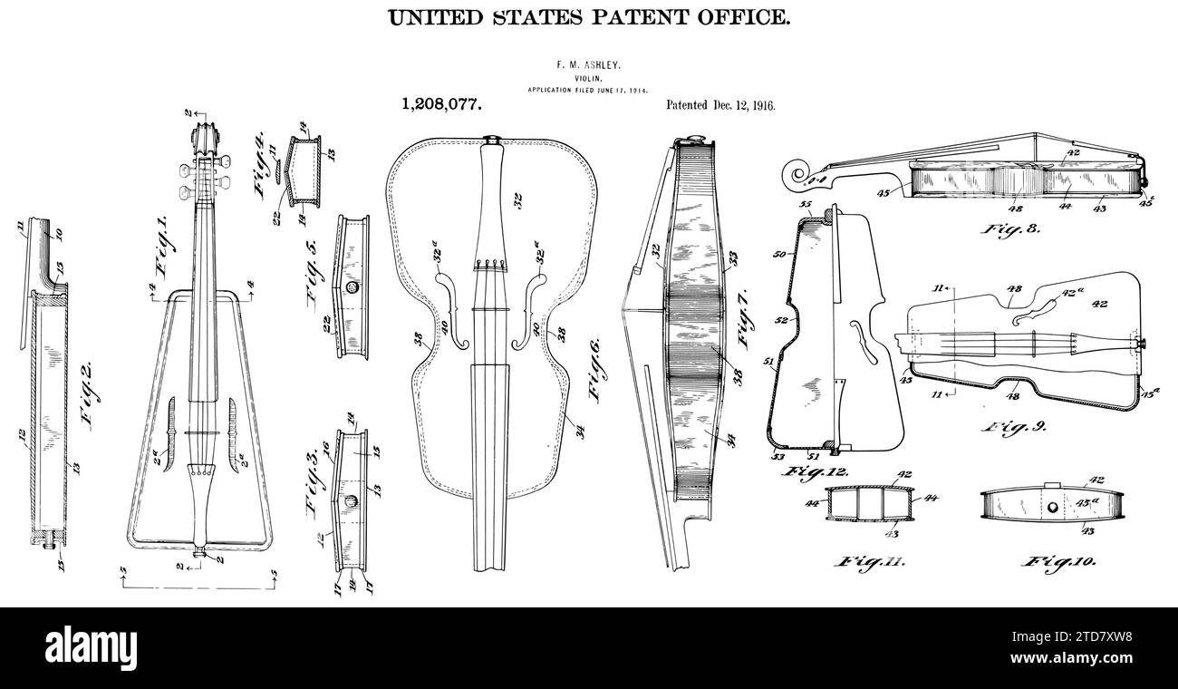 1916 Vintage Violin Patent Stock Vector