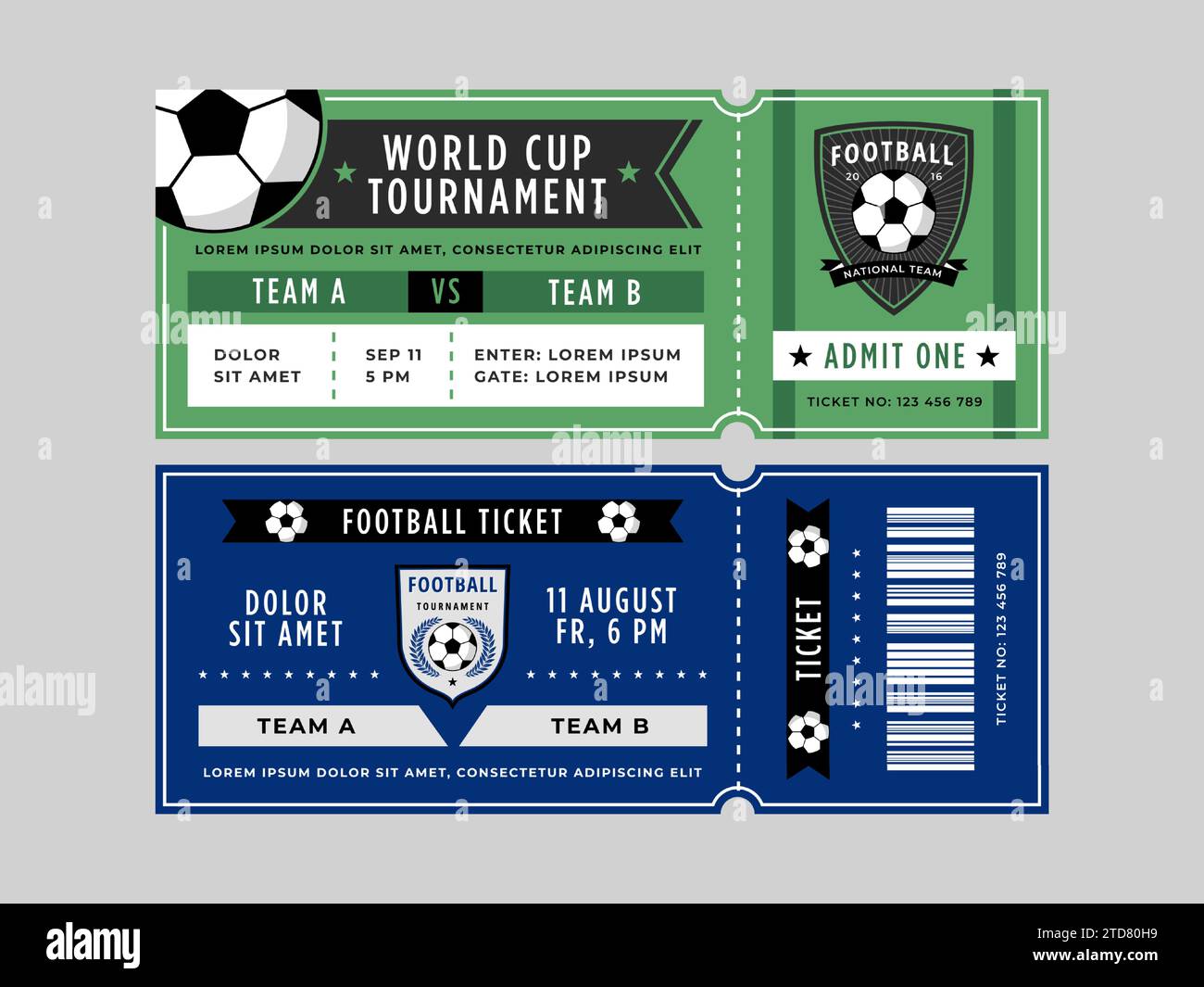 Soccer ticket Football match entry pass with soccer ball emblem sport