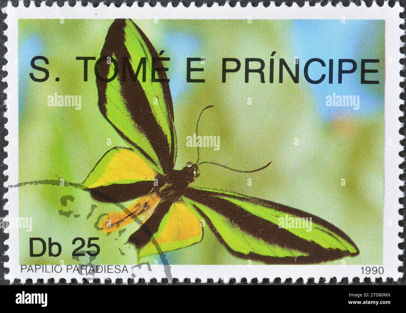 1966 PAPUA NEW GUINEA Green Birdwing Butterfly Stamp - Retrographics