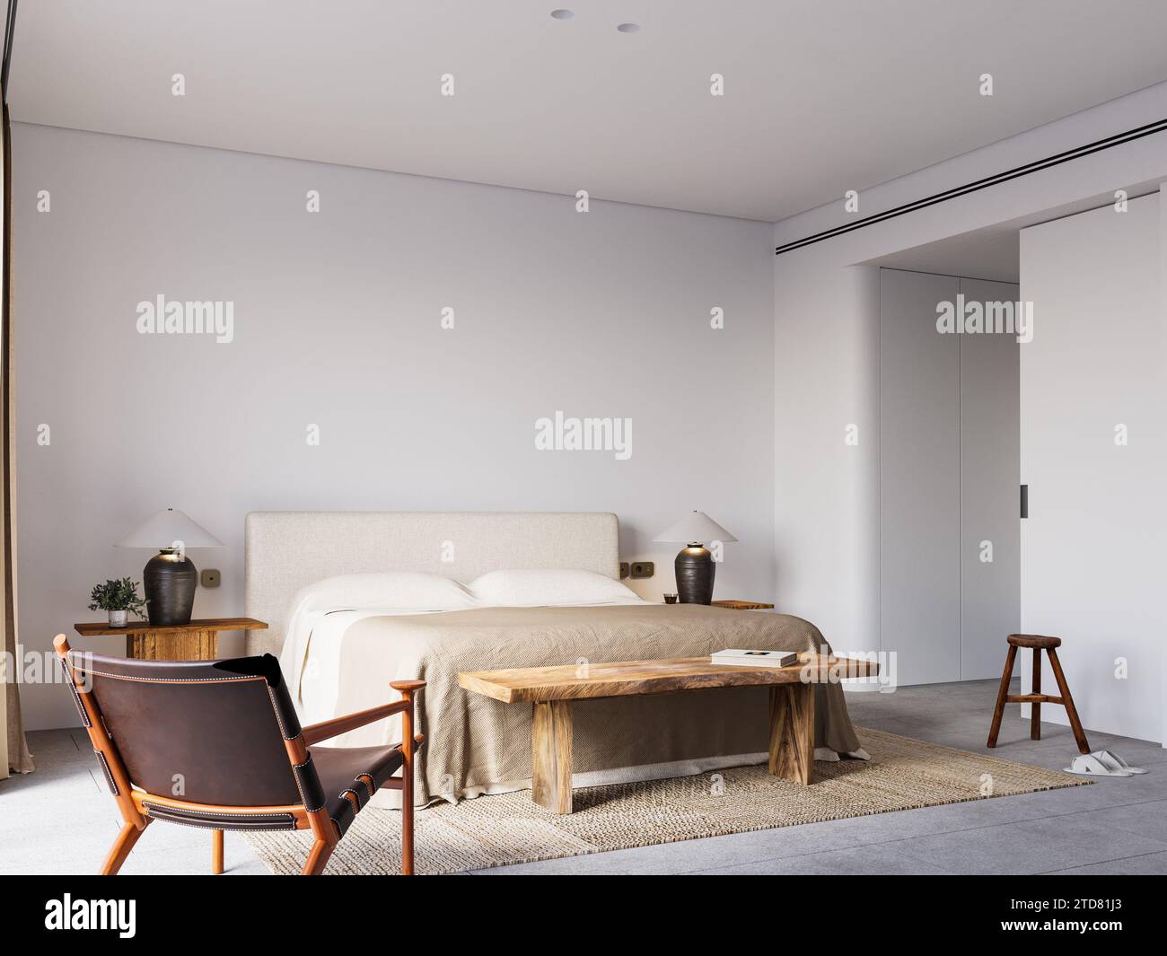 Wabi Sabi Interior Bedroom Wallpaper Mockup Stock Photo - Alamy