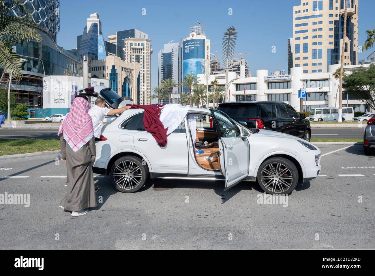 Qatar National Day Celebration. Flying Flag on Car Stock Photo Alamy