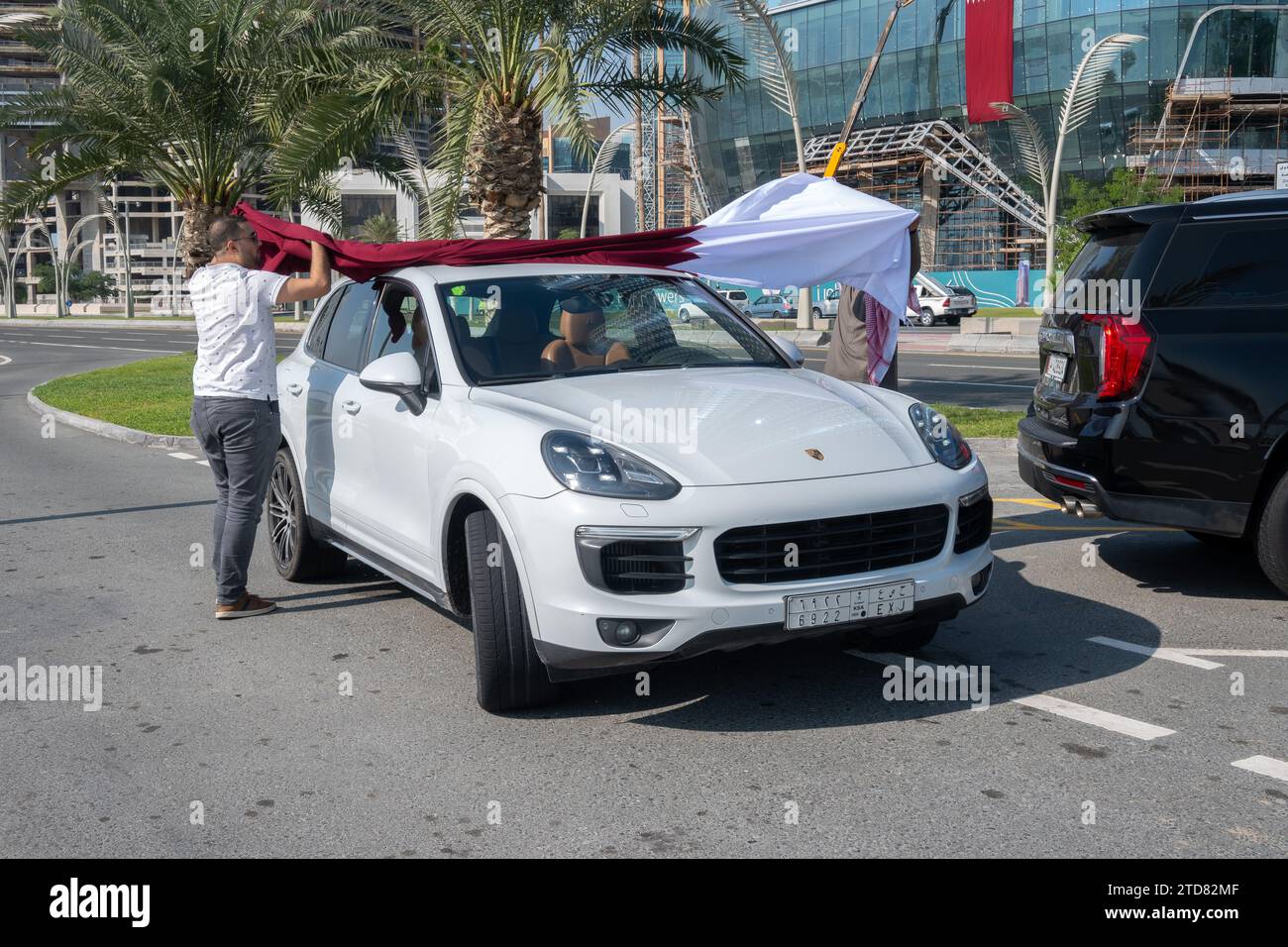Qatar National Day Celebration. Flying Flag on Car Stock Photo Alamy