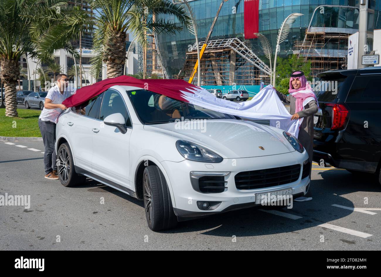 Qatar National Day Celebration. Flying Flag on Car Stock Photo Alamy