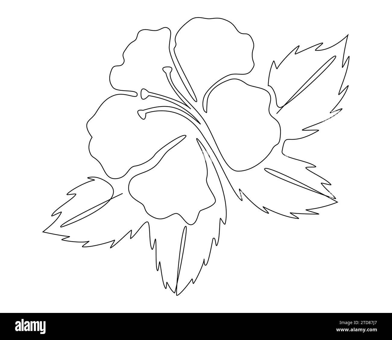 Continuous one single line drawing of hibiscus flower icon in silhouette on a white background Stock Vector